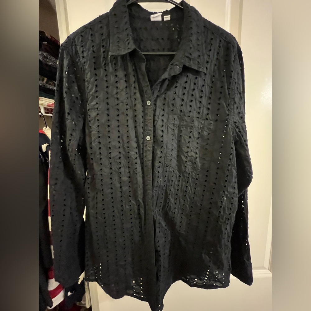 Gap Black Eyelet Button Down Shirt - image 1